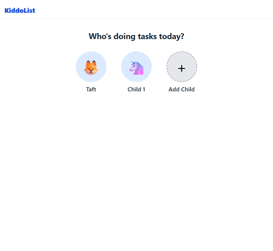 KiddoList profile picker asking who's doing tasks today