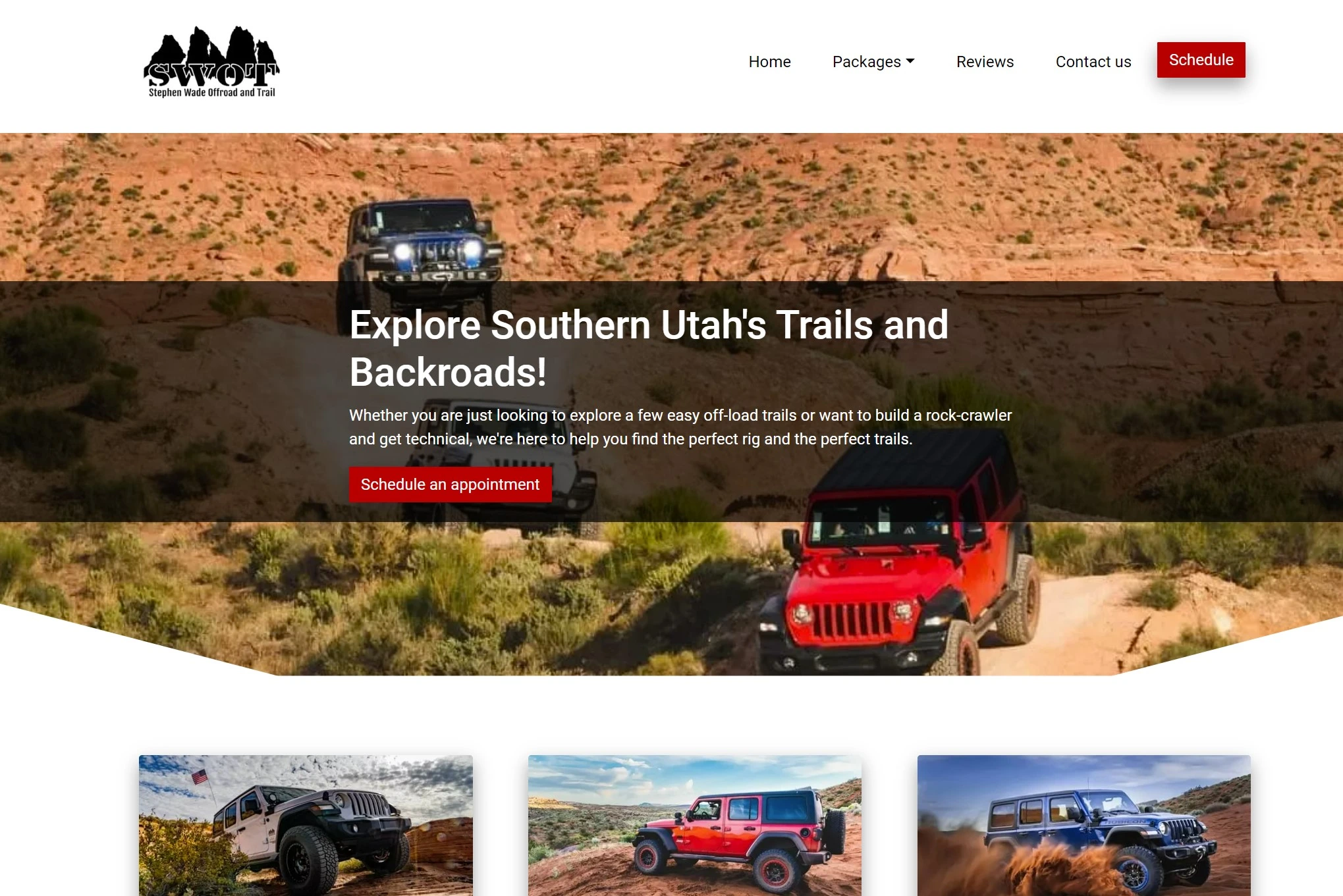 Custom web landing page for offroad and trail website